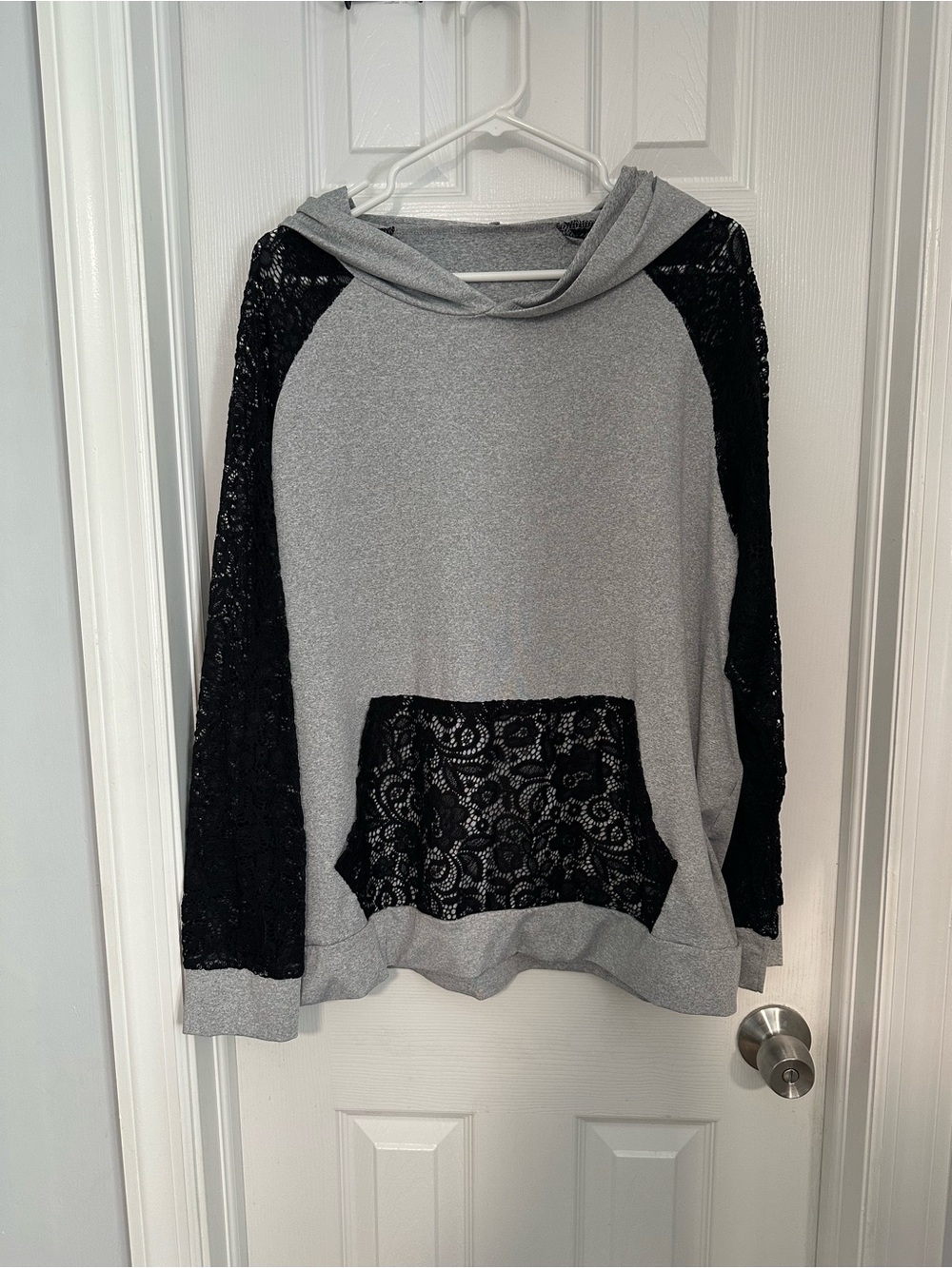 Gray and Black Lace Sleeve Hoodie XXL NWOT